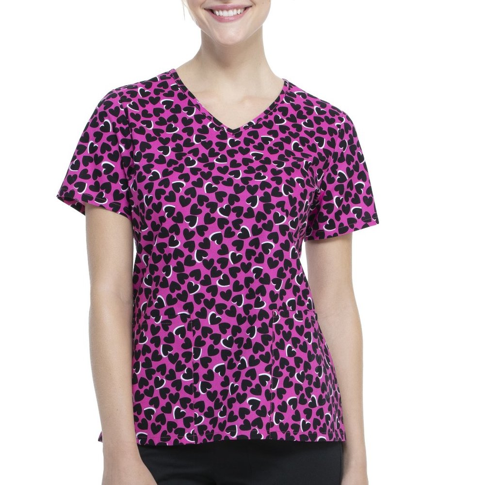 Womens Scrubstar Valentine's Day Hearts V-Neck Scrub Top Size Sm M  Pockets NWT